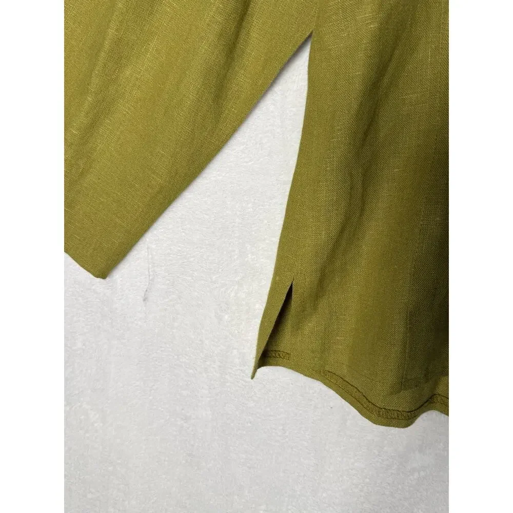 Harve Benard Womens 6 100% Linen Dress Jacket Set Chartreuse Green 2 Piece